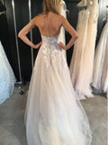 Anneprom A-line Sweetheart Lace and Flower Sweep Train Backless Wedding Dresses APW0293