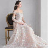 Anneprom Chic V-neck Prom Dress A-line Long Sleeve Bateau Long Prom Dress Wedding Dress APW0296