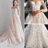 Anneprom Chic V-neck Prom Dress A-line Long Sleeve Bateau Long Prom Dress Wedding Dress APW0296