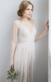 Anneprom Long Sleeve V-Neck Illusion Tulle Weddig Dress With Beading APW0300
