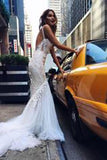 Anneprom Appliques V-Neck Elegant Mermaid Open-Back Wedding Dresses APW0306