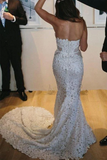 Anneprom Mermaid Lace Sweetheart Sleeveless Sweep Train Split Wedding Dress APW0316