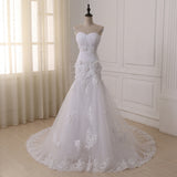 Anneprom Strapless Sweetheart Ruched Floral Appliqués Tulle Mermaid Wedding Dress Featuring Lace-Up Back APW0318