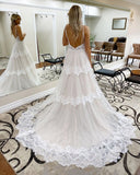 Anneprom A-line Spaghetti Straps Lace Bridal Gonws Rustic Wedding Dress APW0326