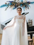 Anneprom Chic A-line Ivory Tulle Applique Court Train Rustic Wedding Dress APW0327