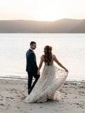 Anneprom A-line V neck Wedding Dress With Sequins Romantic Wedding Dresses APW0328