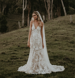 Anneprom Chic Sheath/Column V neck Floral Lace Rustic Wedding Dress  APW0329