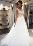 Anneprom Sweet A Line V Neck 3D Lace Wedding Dress, Fairy Long Wedding Dress, Lace Bridal Dress APW0340