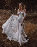 Anneprom Bohemian A Line Tiered Tulle Wedding Dresses with Appliques APW0342