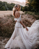 Anneprom Bohemian A Line Tiered Tulle Wedding Dresses with Appliques APW0342
