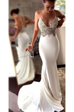 Anneprom Sexy Spaghetti Straps Mermaid Beach Wedding Dresses, Long Prom Dress with Lace APW0347