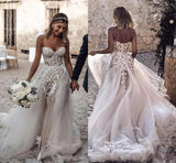 Anneprom  A-Line Sweetheart Floor-Length Tulle Lace Applique Ivory Wedding Dress APW0348