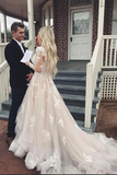 Anneprom Gorgeous Lace A line V neck Long Sleeves Wedding Dresses with Train APW0350