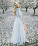 Anneprom Deep V neck Boho Wedding Dress With Long Sleeve Rustic Wedding Dresses APW0352