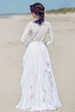 Anneprom Chiffon Lace Button Long Sleeve White Zipper Wedding Dress APW0354