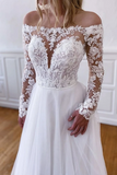 Anneprom Elegant Long Sleeves White Lace Wedding Dress, White Lace Long Prom Dress, White Formal Evening Dress APW0361