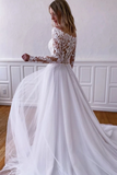 Anneprom Elegant Long Sleeves White Lace Wedding Dress, White Lace Long Prom Dress, White Formal Evening Dress APW0361