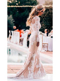 Anneprom Mermaid Long Sleeve Lace Tulle Boho Wedding Dresses Rustic Bridal Dress APW0364
