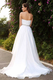 Anneprom A-Line Sweetheart High Low Satin Wedding Dress With Beading APW0138