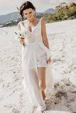 Anneprom A-Line V-Neck Detachable Train Long Beach Wedding/Bridal Dress APW0139
