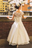 Anneprom Chic Tea Length Wedding Dresses A-Line Scoop Lace Romantic Bridal Gown APW0142