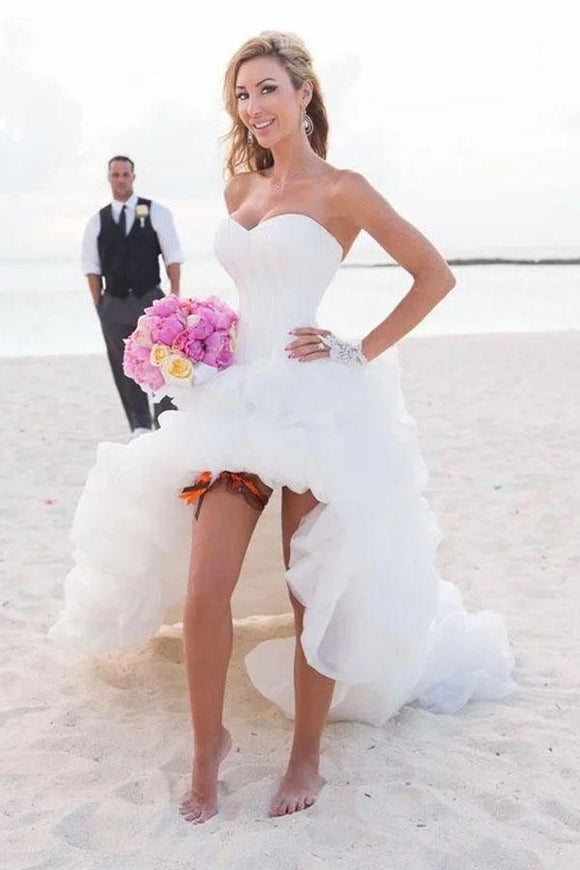 Anneprom Vintage High Low Beach Weddign Dresses Strapless White Wedding Dresses APW0140