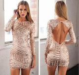 Anneprom Rose Gold Sequins Homecoming Dresses,Long Sleeves Open Back Homecoming Dresses,Sexy Mini Prom Dresses