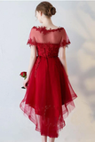Anneprom A-Line Short Sleeves Appliques Sweetheart Asymmetry Homecoming Dress APH0025
