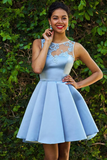 Anneprom Chic Sleeveless A Line Knee Length Satin Lace Applique Homecoming Dresses APH0129