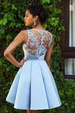Anneprom Chic Sleeveless A Line Knee Length Satin Lace Applique Homecoming Dresses APH0129