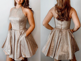 Anneprom New Sparkly Halter Short Homecoming Dresses, Short Prom Dresses APH0136