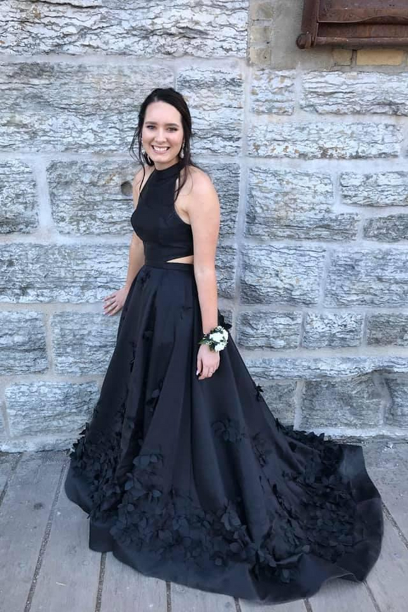 Anneprom Beautiful Black Satin Prom Dresses Modest A Line Party Gowns APP0498