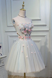 Anneprom Cute Blue Strapless Tulle Homecoming Dresses with 3D Flowers Lace up Dance Dresses APH0137