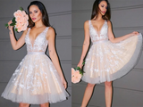 Anneprom A Line Princess V Neck Tulle Sleeveless Short Homecoming Dresses APH0138