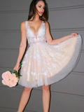 Anneprom A Line Princess V Neck Tulle Sleeveless Short Homecoming Dresses APH0138