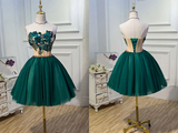 Anneprom Chic A Line Sweetheart Modest Dark Green Modest Short Prom Dress Homecoming Dress APH0139