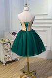 Anneprom Chic A Line Sweetheart Modest Dark Green Modest Short Prom Dress Homecoming Dress APH0139