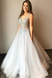 Anneprom Tulle V Neck Ball Gown with Re-Embroidered Lace Appliques Wedding Dresses APW0375