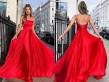Anneprom Spaghetti Straps Red A line Long Prom Dresses For Teens APP0510