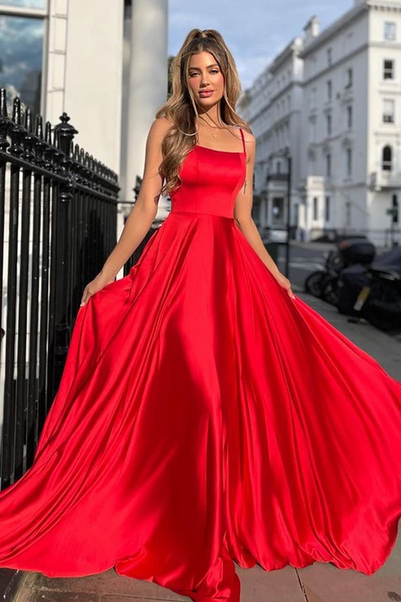 Anneprom Spaghetti Straps Red A line Long Prom Dresses For Teens APP0510