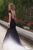 Anneprom Ombre Trumpet Court Train Capeed Sleeve Appliques Side Slit Prom Dress, Formal Dress APP0514