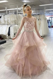 Anneprom Pink Sleeveless A Line Tulle Lace Sweet 16 Dress Prom Dress APP0515