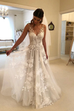 Anneprom Elegant Lace V Neck Backless With Applique Wedding Dresses APW0384
