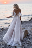 Anneprom Gorgeous A line Lace Tassels Long Wedding Dresses APW0385