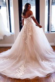 Anneprom Chic A line Off the shoulder Wedding Dress Tulle Applique Bridal Formal Dresses APW0386