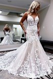 Anneprom Romantic A line Spaghetti Straps Lace Wedding Dress Tulle Applique Bridal Gowns APW0387