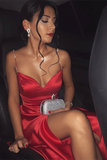 Anneprom Charming A Line Sweetheart Spaghetti Straps Satin Red Long Prom Dresses with Side Split, Red Formal Dresses, Evening Dresses APP0545