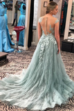 Anneprom Illusion Neckine A Line Cap Sleeves Prom Dresses Lace Appliques Formal Evening Gowns APP0548