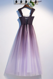 Anneprom Unique A Line Ombre Purple Beading Prom Dresses with Lace up, Long Dance Dresses APP0562