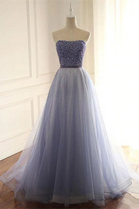 Anneprom Shimmering Tulle Strapless Neckline A Line Evening Dresses With Beading APP0565